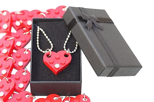 Miniatura 3 de Brick Heart Lego Necklace with Swarovski Crystal, 2 Bricks and 2 Silver Ball Beads Necklaces with Stylish Black Box - Friendship & Romantic Present