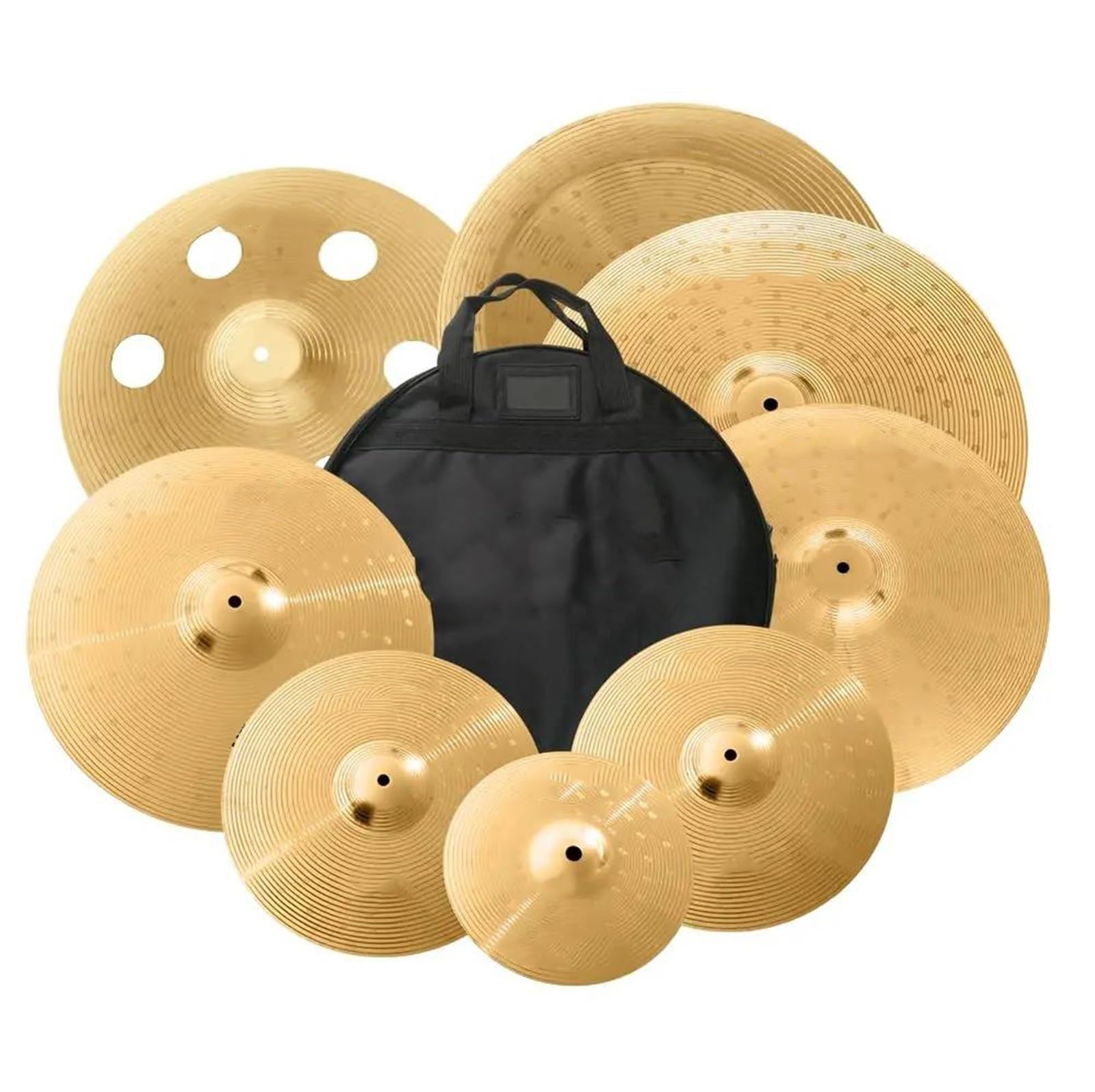 Piatti Da Pratica Ensemble De Cymbales En Alliage 14 Charleston 16 Crash 18 Crashride 20 Ride Avec Sac De Cymbale 5 Pièces(8 pcs Bright Golden)