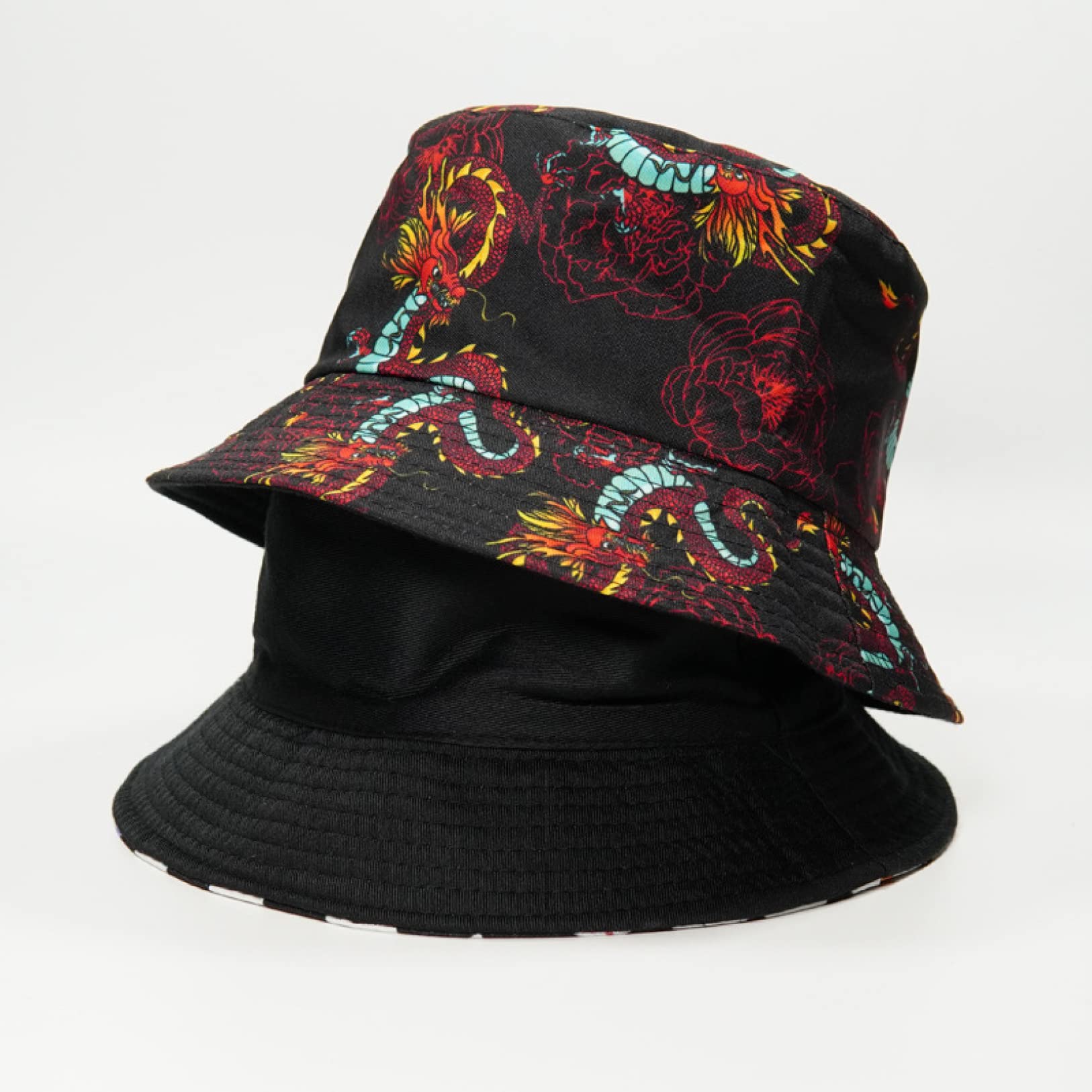 Trjgtas Cappello da Pescatore da Donna Cappello da Pescatore con Stampa Drago alla Moda per Uomo Berretto da Pesca Estivo all'aperto Hip Hop Abbigliamento da Strada per Il Tempo Libero