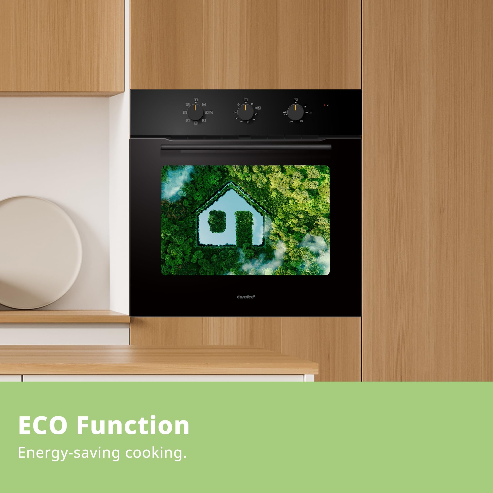 COMFEE' 60L, 60cm Wide, Single Electric Built-in Fan Oven, 8 Function with Air Fry, Multiphase Cooking and Easy Cleaning Removable Door, Color Black - CBO60M80M1-BK — view 6