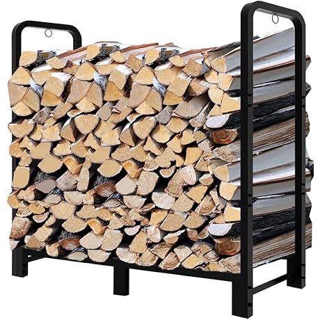 4Ft Firewood Rack - Stackable Outdoor Indoor Firelog Storage Log Holder with Adjustable Design