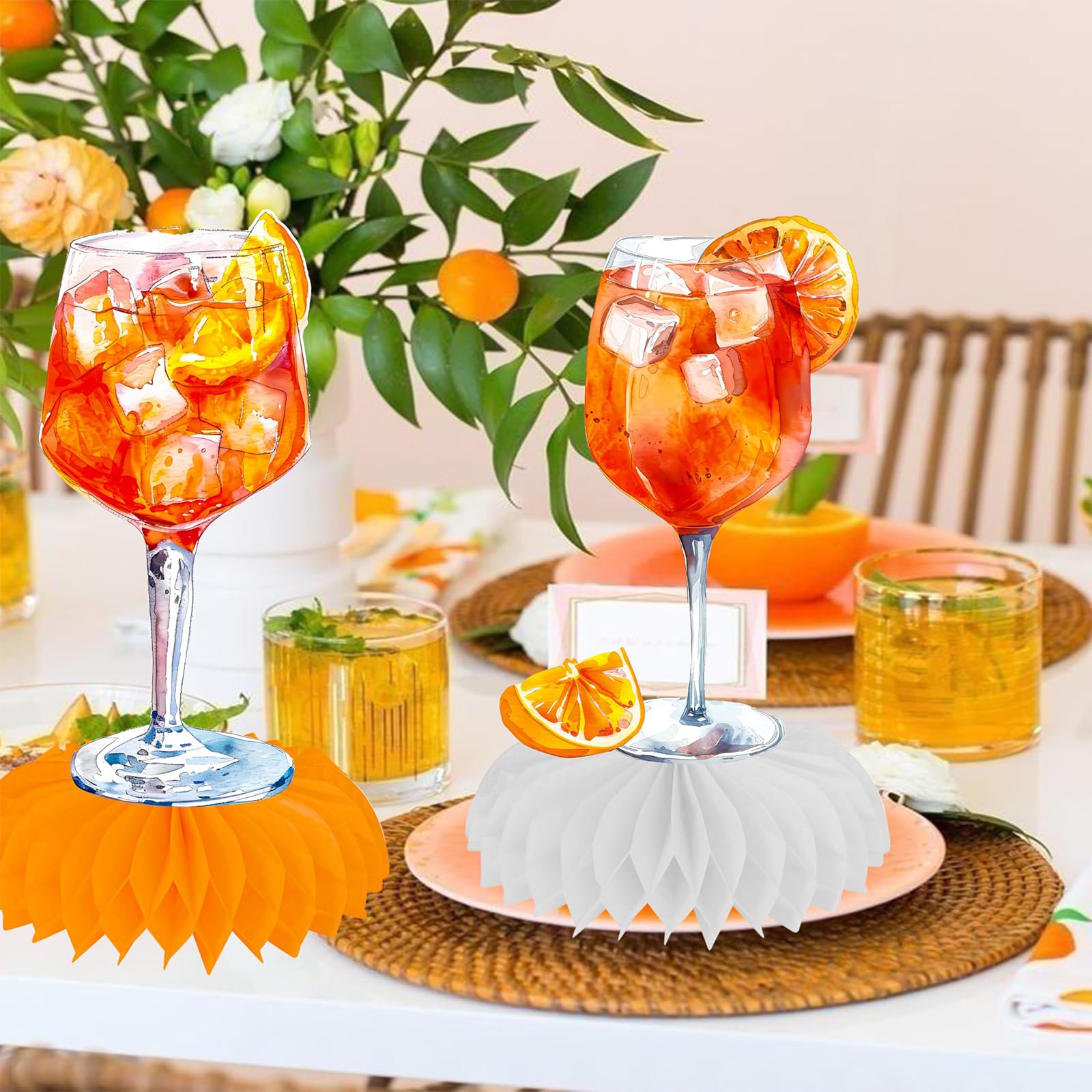 FloralGrace 9 Stück Orange Zitrus Cocktail Party Waben Tischdekoration Margarita Party Tischdekoration Für Tisch Aperol Spritz Bar Deko Für Junggesellinnenabschied Küche, Haushalt & Wohnen