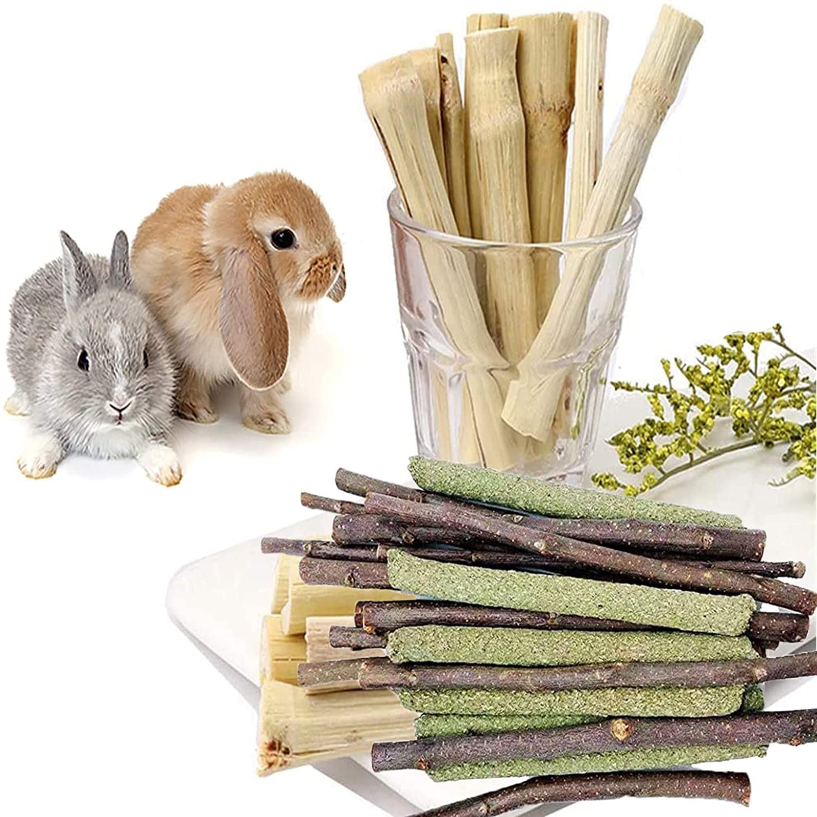 XIAO MO GU Bunny Chew Toys, 3 Types Rabbit Hamster Toys with Apple Wood Sticks Teeth Grinding Toy for Rabbits Bunny Hamster Parrot Chinchillas Guinea Pig Gerbils Chewing