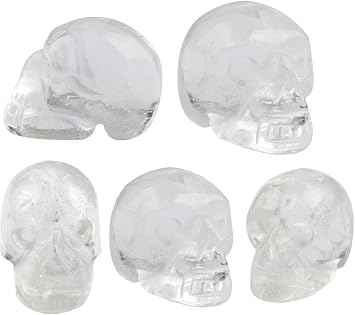SUNYIK Rock Quartz Carving Skull Stone Pocket Statue Figurine Decor 1" Pack of 5