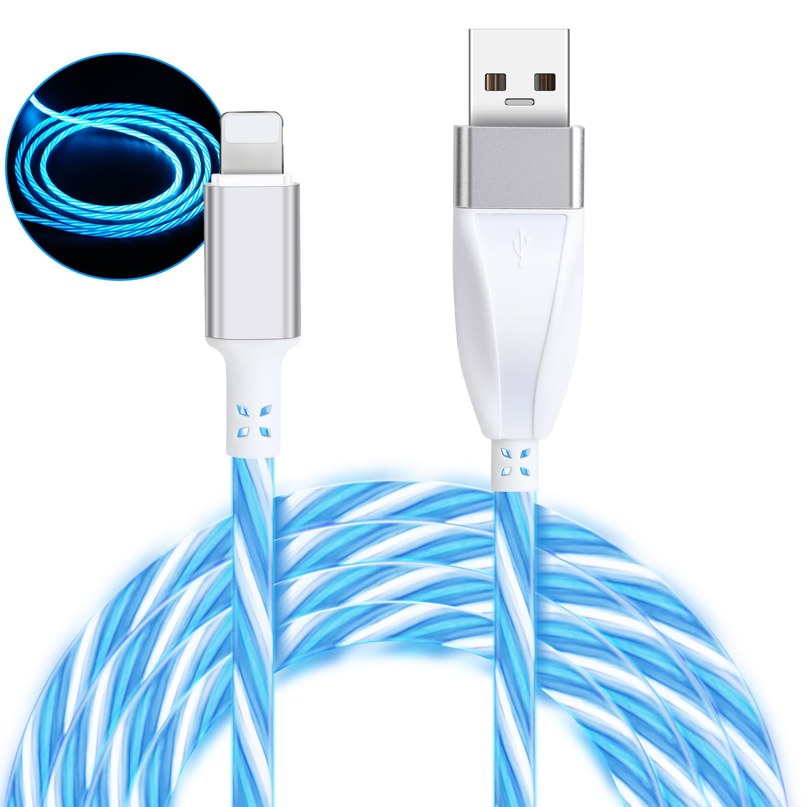 Vunakefor iPhone Charger Cable for iPhone Charger Cord,USB to iPhone Cable, 1.5M Light Up Glowing Charging Cord, 60W High-Speed Fast Charging Cable for iPhone 14 Pro Max 13 12 11 Pro XR SE iPad,Blue