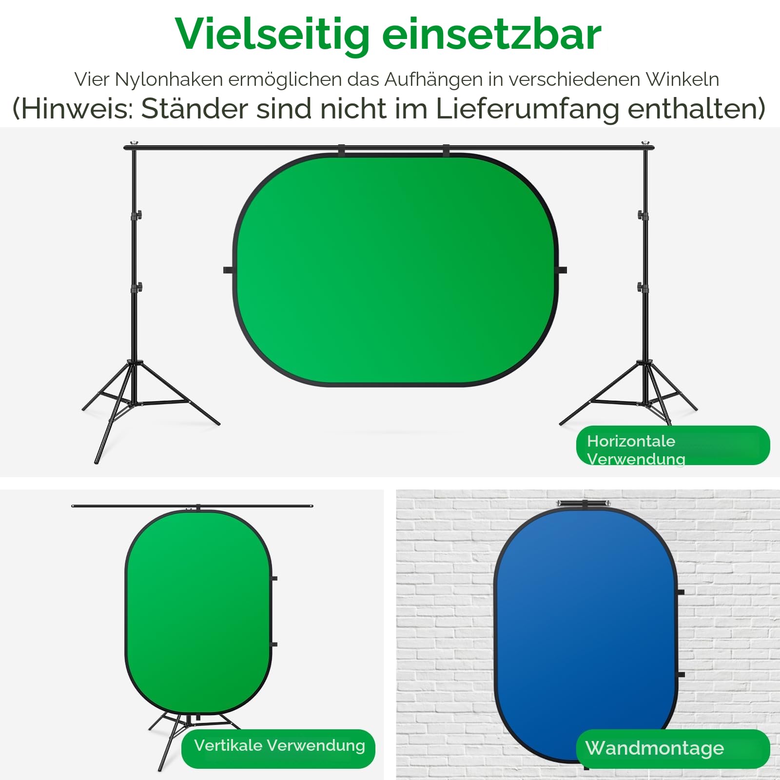 2 in 1 Greenscreen Blauer Fotohintergrund 1x1,5M Doppelseitiger Chromakey Fotografie Screen Pop Up Faltbarer Backdrop mit Tragetasche für Video Fotostudio Live Streaming