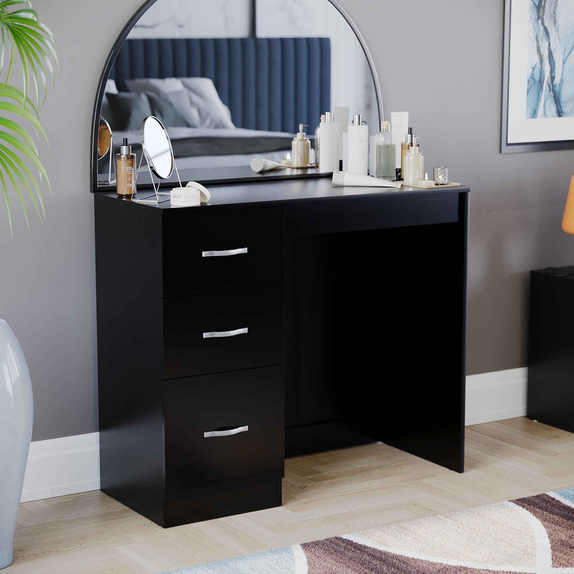 Vida Designs Toaletka z 3 szufladami biurko do makijażu Riano meble do sypialni (czarne)