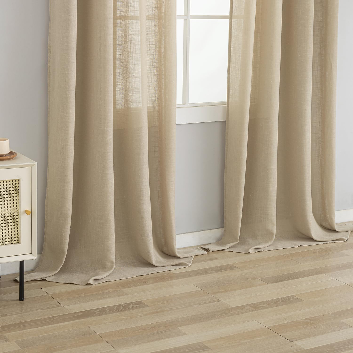 VOILYBIRD Natural Linen Texture Curtains with Eyelets Linen Curtains for Windows Living Room (Khaki, H x W 220 x 140 cm, Pack of 2) - Image 3