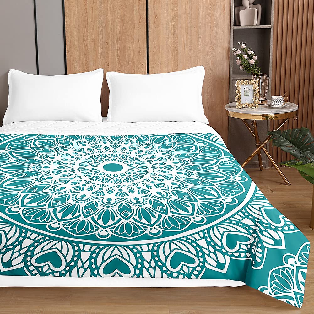 Highdi Estilo Mandala Colcha de Verano, Colcha para Verano Reversible Ligera y Suave Microfibra Cubre Cama Fina, Colchas Cama Individuales Dobles Modernas (150 * 200cm,Azul)