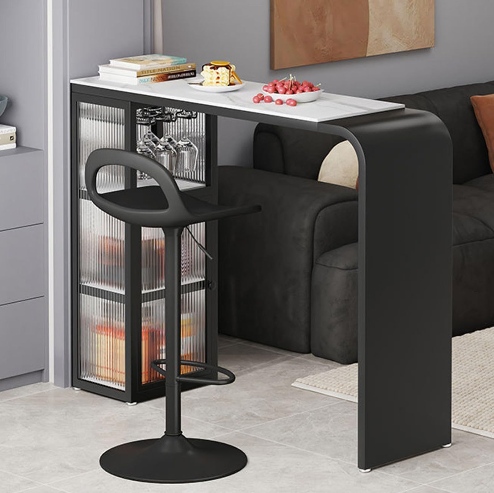 Bartisch Bar Tisch Stehtisch Esstisch für Stabiler Metallrahmen Küche Kaffeebar Möbel Viel Stauraum Multifunktionaler In Wohnzimmer Küche Balkon B,125 * 40 * 105cm