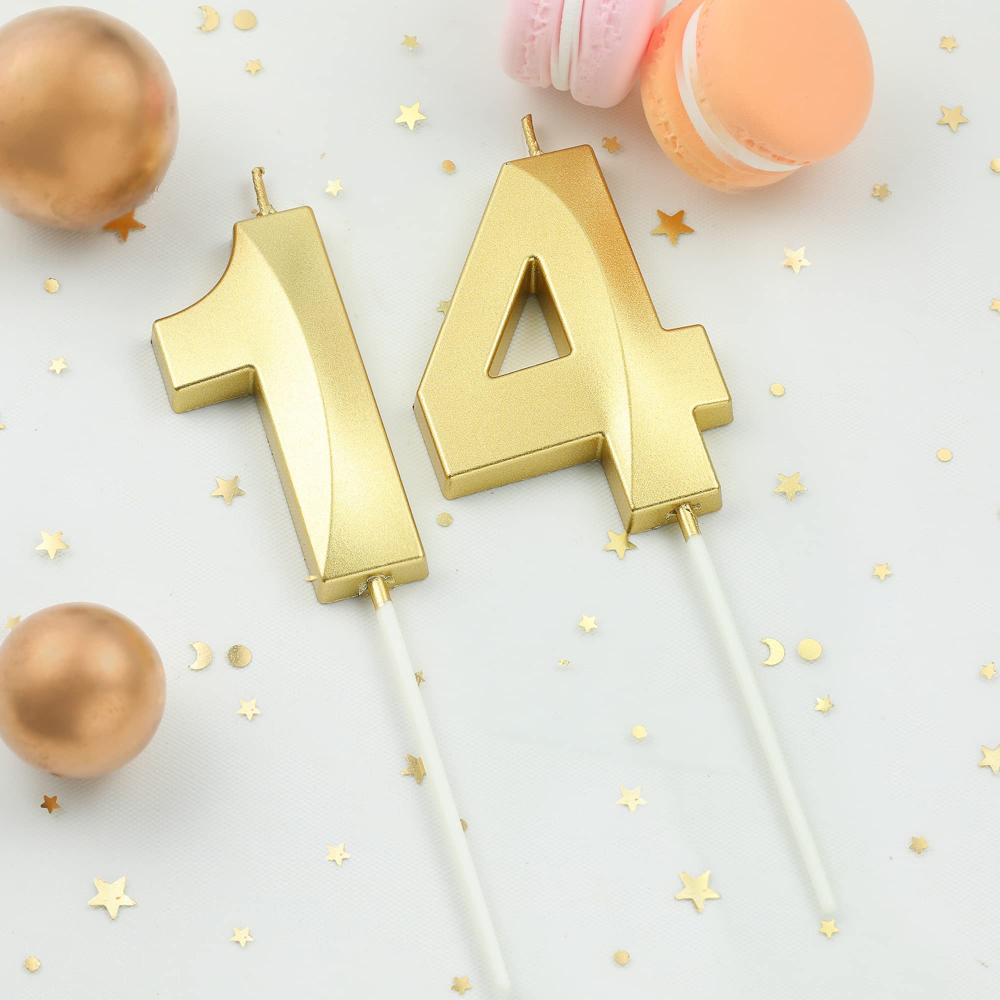 Velas de cumpleaños con número 14 de 2.76 pulgadas, velas de números dorados, velas con números de pastel, celebración de fiesta