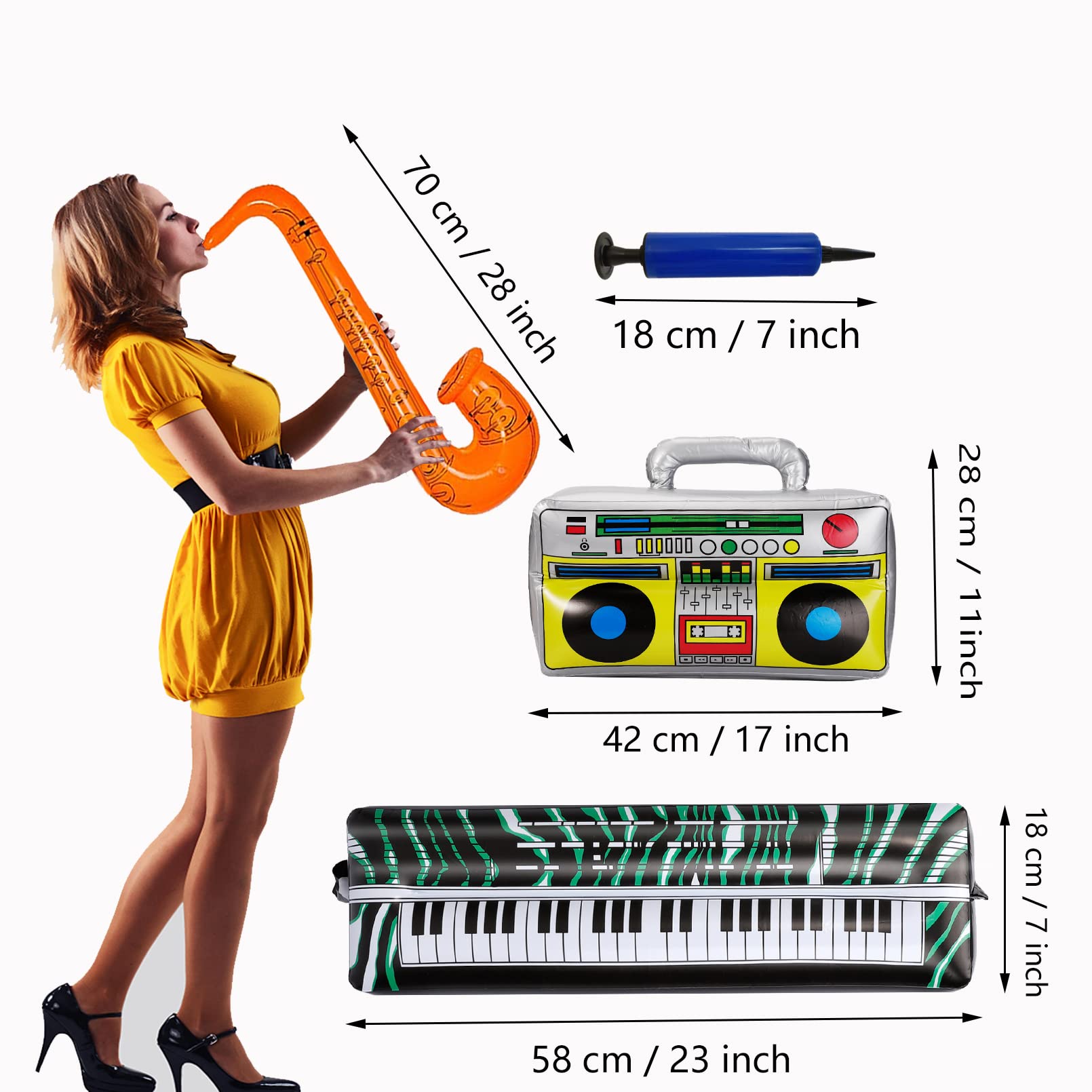 MiniInflat 19 Pcs Inflatable Rock Star Set Inflatable Party Props 80s 90s Musical Themed Rock And Roll Party Decorations Blow Guitar Saxophone Microphones Keyboard Piano Recorder Glasses - View #12