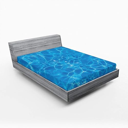 🌊 Lunarable Pale Blue Fitted Sheet, Aquatic Picture Pool Surface Clear Water Reflection Vibrant Summer Theme, Bed Cover with All-Round Elastic Deep Pocket for Comfort, Queen Size, Blue Pale Blue - Queen Size Fitted Sheet - Blue Pale Blue