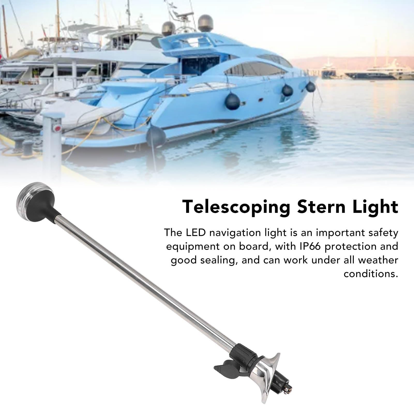 24-calowa Regulowana, Wysuwana Dookólna Lampa Kotwiczna USCG 2NM DC12V/24V 3W Dookólna Lampa Nawigacyjna LED ze zdejmowaną podstawą 2-stykowy Standardowy Słupek IP65 Wodoodporny