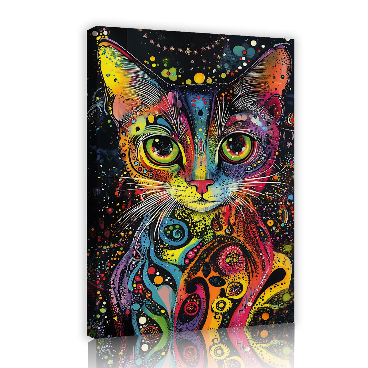 CHERHERART Boho Colorful Animals Portrait Canvas Wall Art Print Poster Psychedelic Galaxy Cat Canvas Picture Decor Artwork for Office Bedroom 45x70cm Innerframe