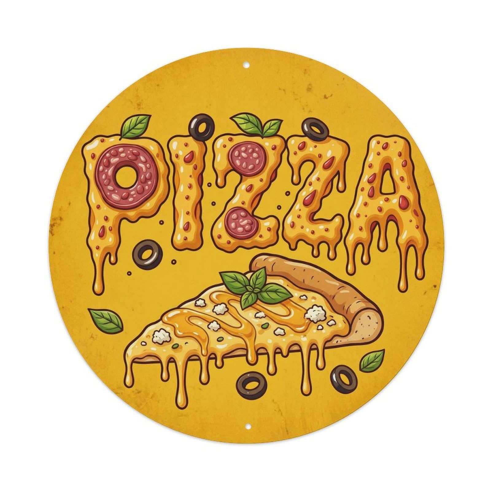 Huiyhb 8X8inch(20X20cm) Vintage Pizza Slice Honey Goat Cheese Metal Tin Sign