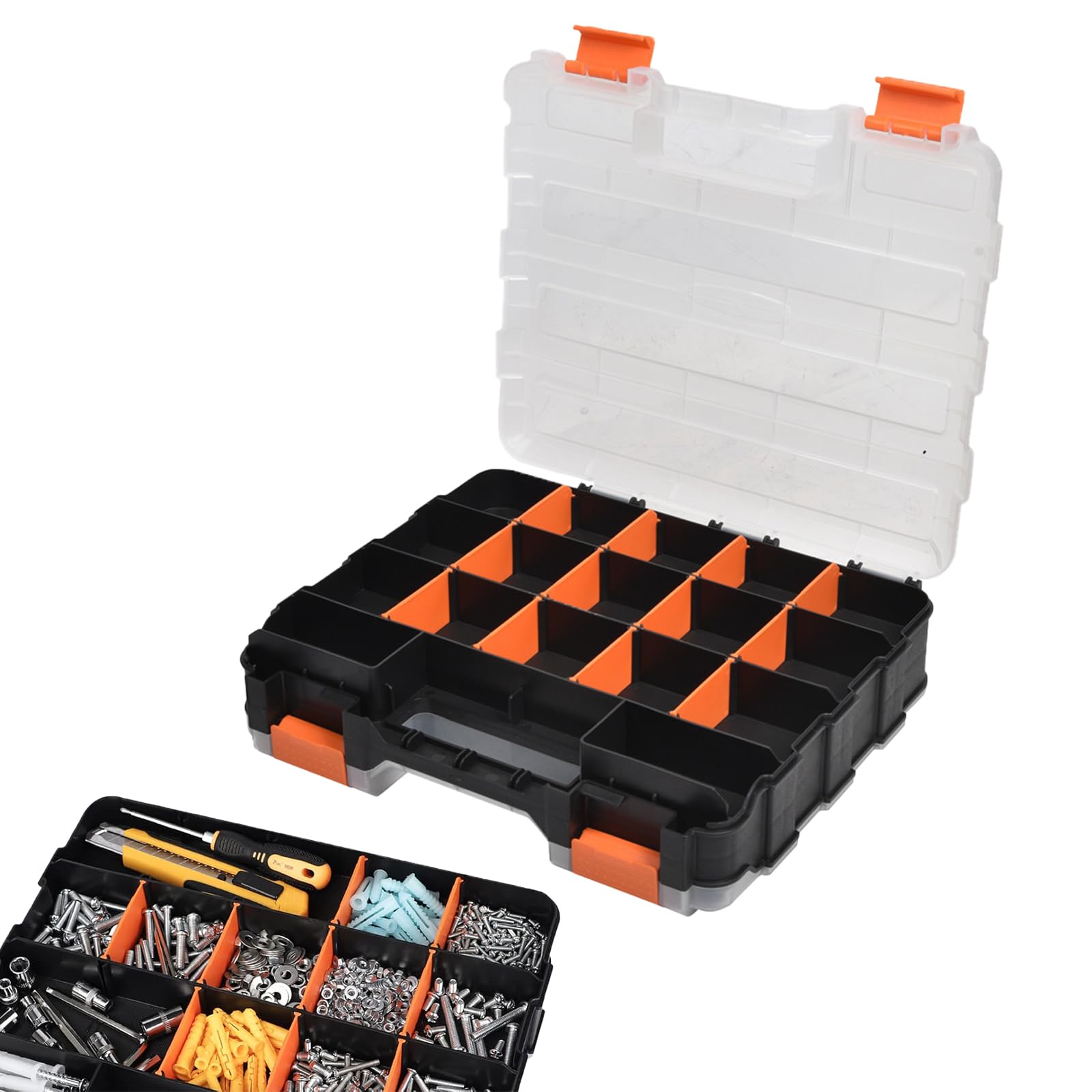 Werkzeug Sortierbox 34 Fächer, Sortierboxen für Kleinteile, Schrauben Sortierbox, Zweiseitig Aufbewahrung, Sortimentskasten Groß Organizer, Sortierkasten für Bolzen, Muttern, Kleinteile und Nägel Baumarkt