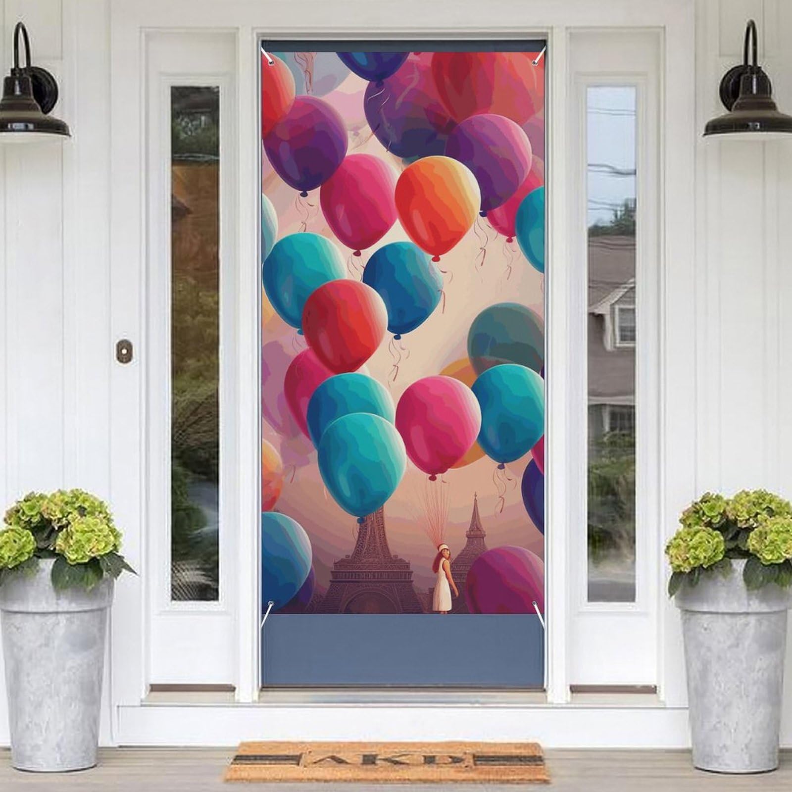 KLOPH Door Cover Decoration Welcome DoorBanner Porch Sign Photo Background Door Curtains for Doorway Privacy Window Curtain Balloon Porch Cover Indoor Outdoor Decor 70.9x35.4in