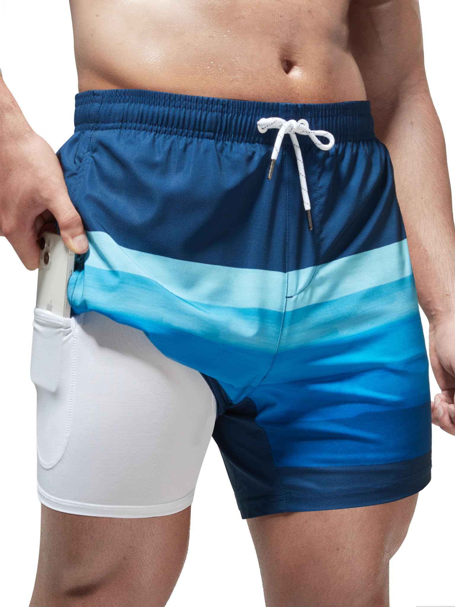 Arcweg Badehose für Herren Badeshorts mit Kompression Liner 2 in 1 Schnelltrocknend Strandhose Männer Elastisch Surf Shorts mit Reißverschlusstaschen