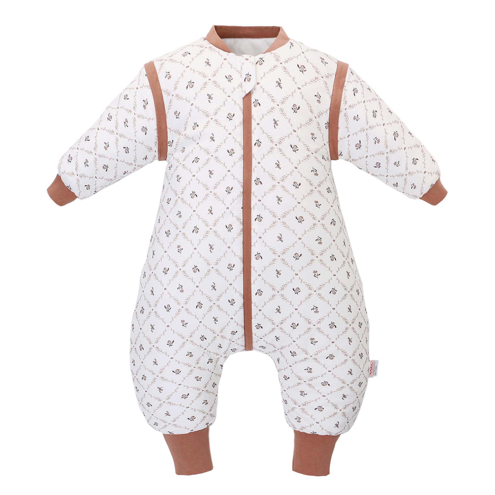 LAT Baby Sleeping Bag with Feet 2.5 TOG Winter Warm Toddler Sleep Sack with Legs Long Sleeves Removable 100% Cotton Wearable Blanket for Girls Boys (Cross Rose, M)