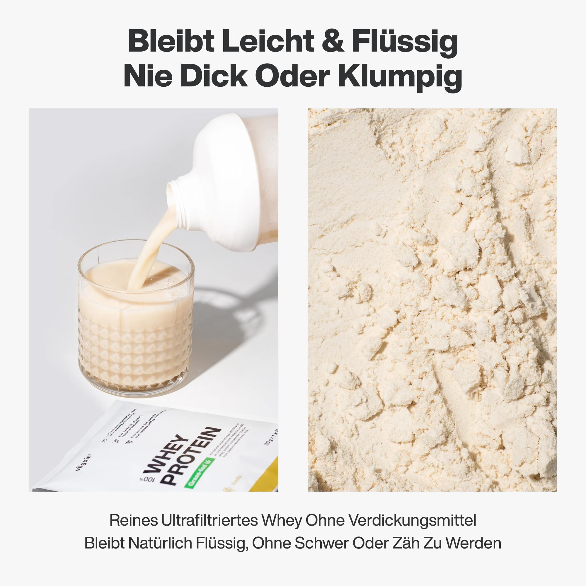Vilgain Grass-Fed Whey Protein (1000g) Vanille, Eiweißpulver Konzentrat aus Weidemilch, Gesüßt mit Stevia, Ohne Zuckerzusatz, Ultrafiltriertes Protein Pulver für Shakes, 1 kg