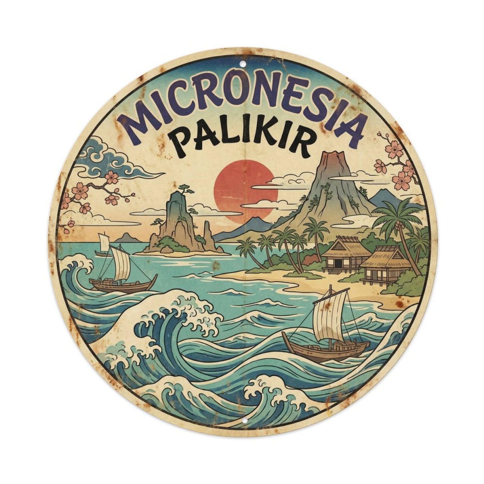 Micronesia Palikir Pacific Lagoon Classic Illustration Metal Tin Sign