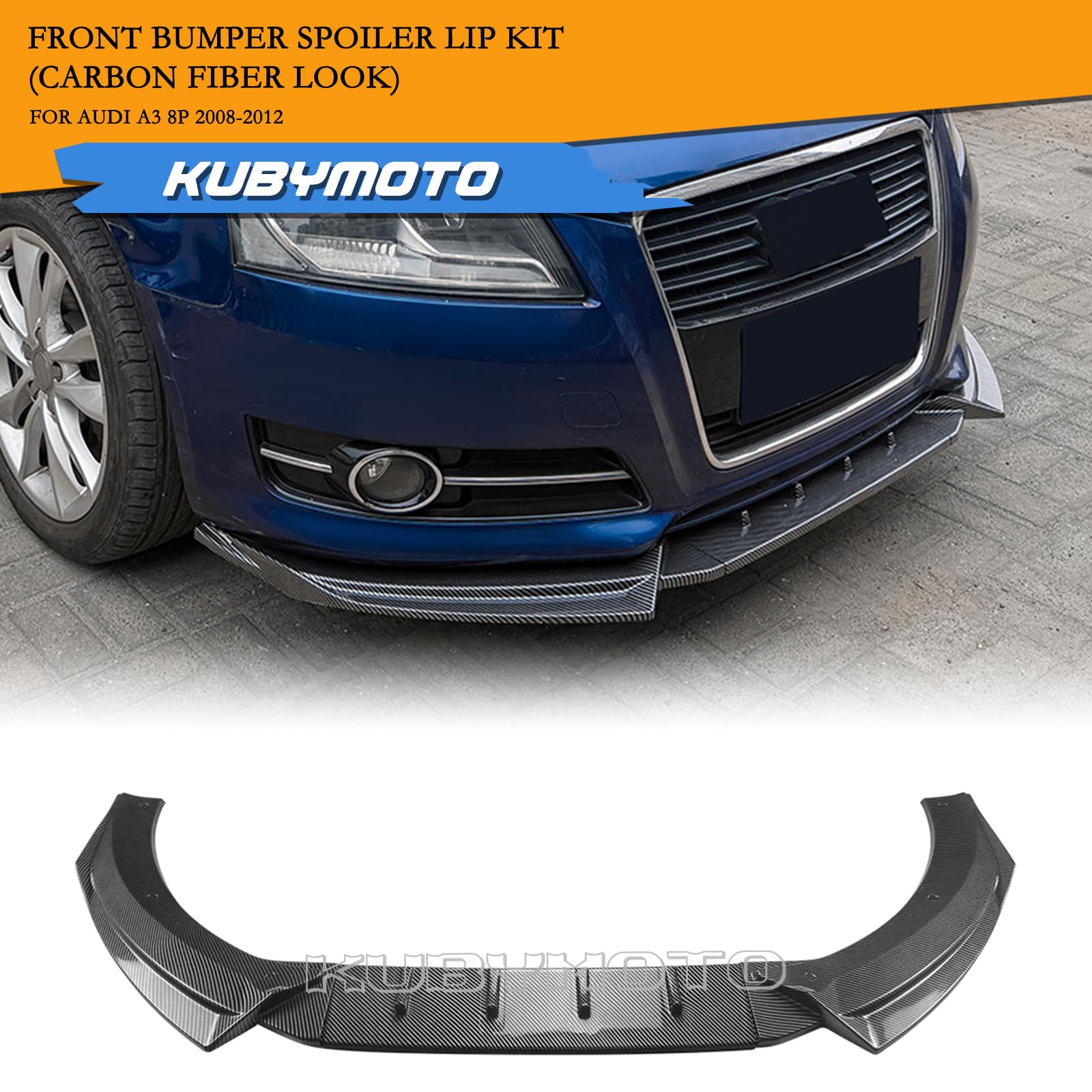 Spoiler per paraurti anteriore dell'auto in fibra di carbonio con splitter per Audi A3 8P 2008-2012, nero opaco/lucido