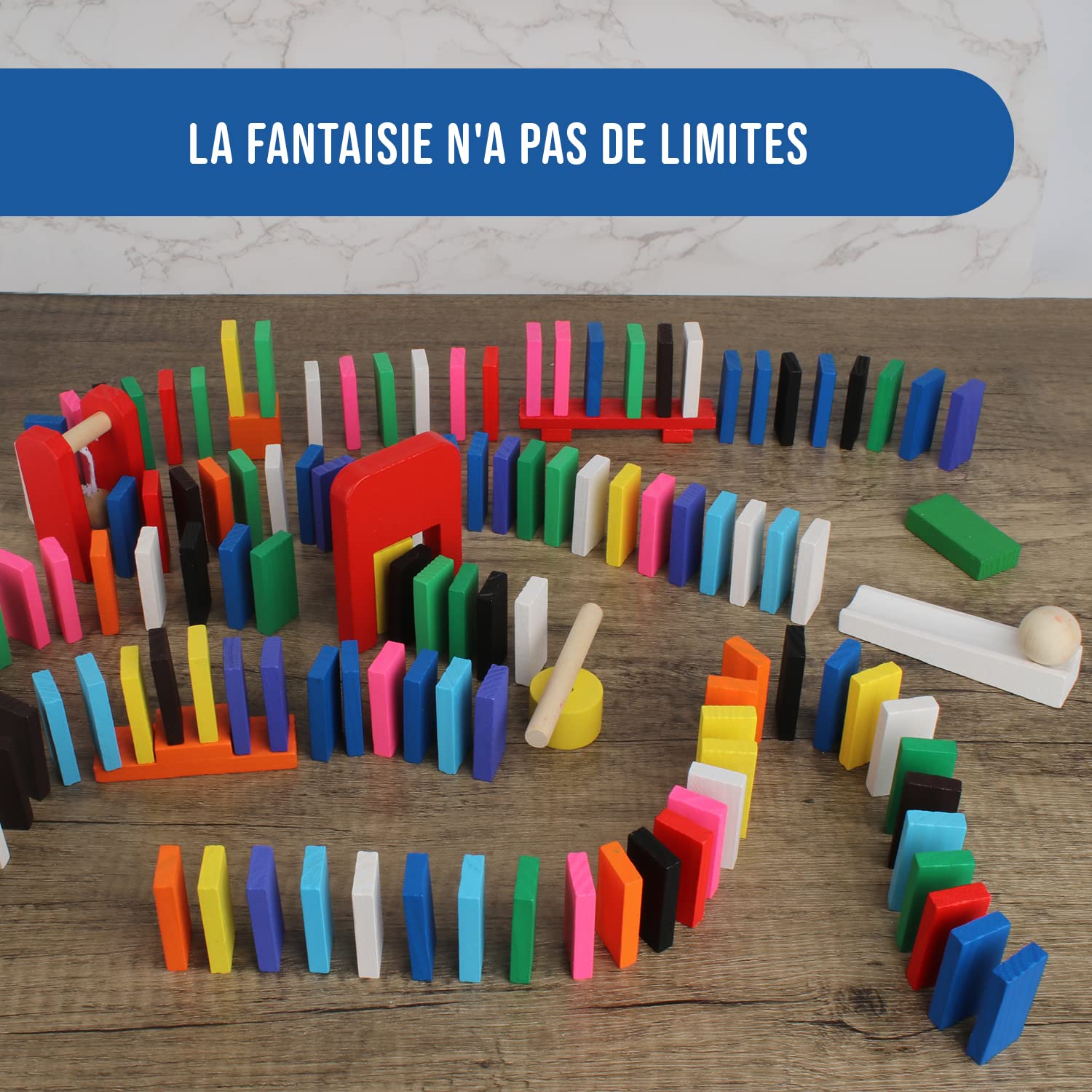Calmado - 450pcs Pierres Domino/Dominos en Bois Domino Grand Edition Ensemble + Sac + Livret + Accessoires