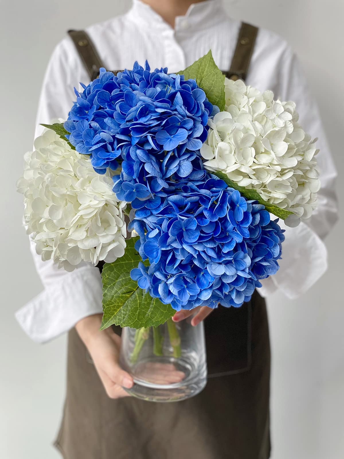 RUZUQE Hydrangea Artificial Flower Natural Lifelike Real 21 inch Latex Long Stem 4 Pcs Hydrangea Flower Bouquets for Home Party Outdoor Wedding Table Centerpiec Decor（2 White+2 Dark Blue）