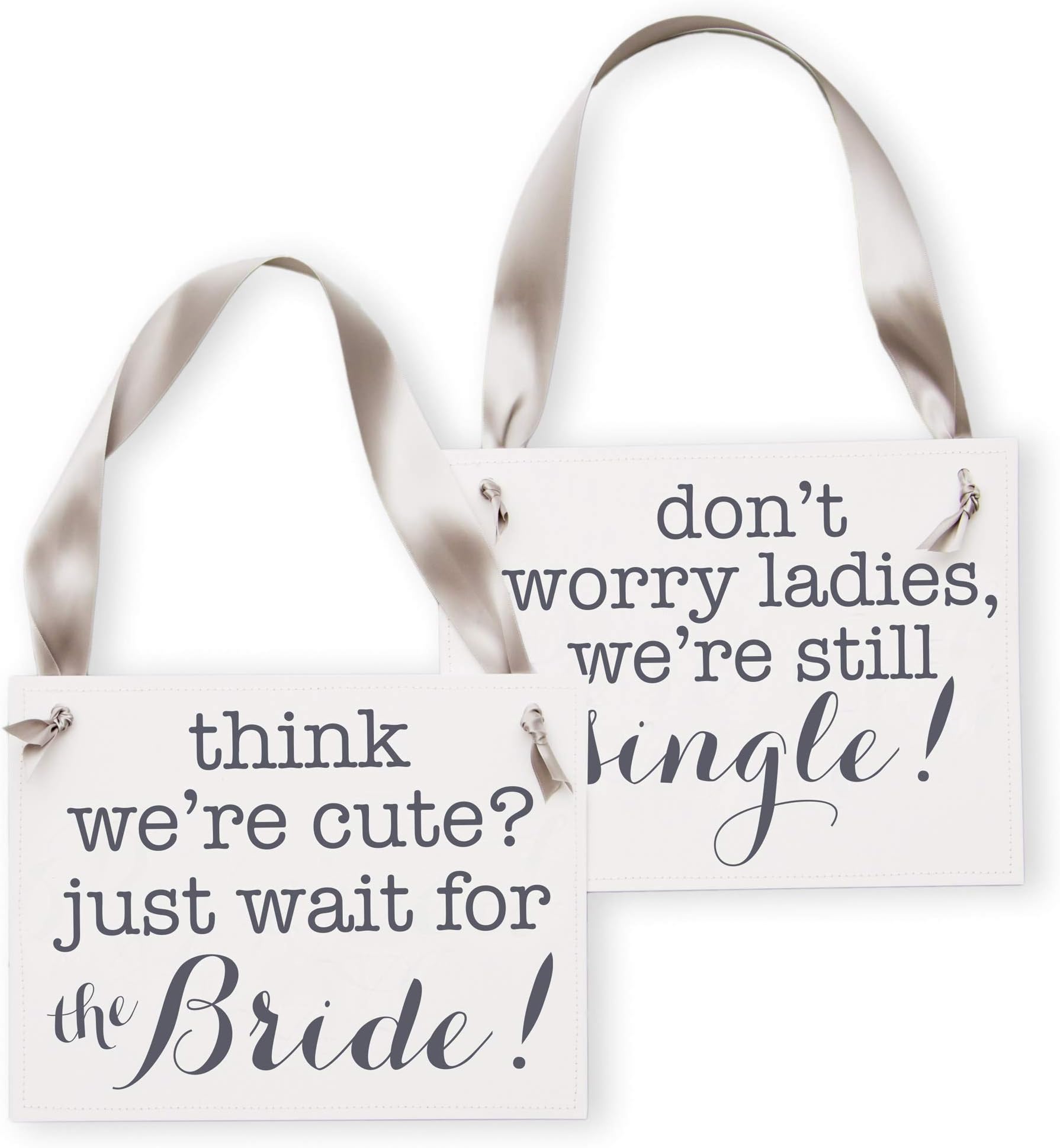 2 Ring Bearer Wedding Signs Slate Ink & Gray Ribbon | Flower Girl Ceremony Banner Classic (We're Still Single + Think We're Cute Wait for the Bride)