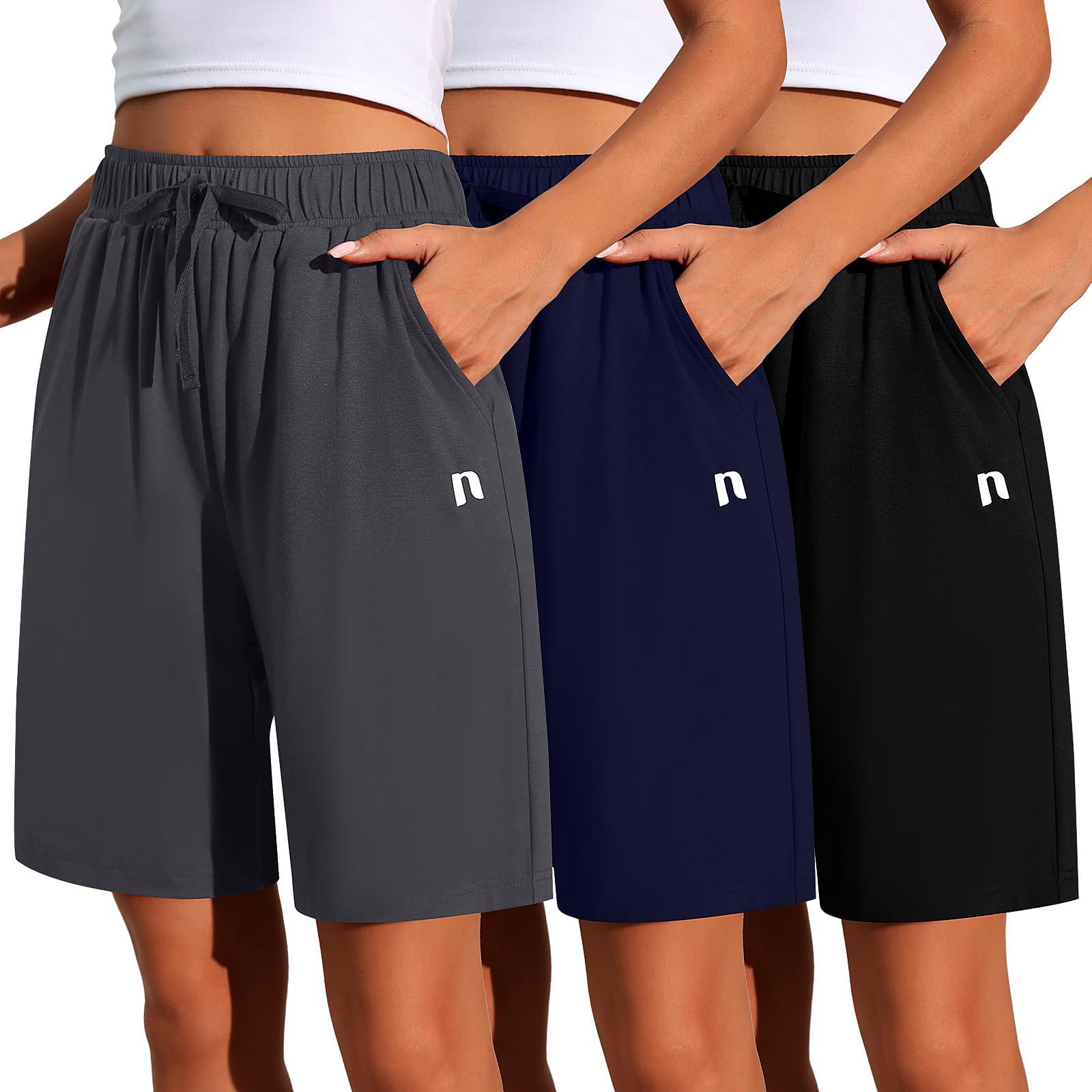 Neer 3 Pack Women's Quick Dry Shorts Women Drawstring High Waisted Bermuda Athletic Shorts with Pockets