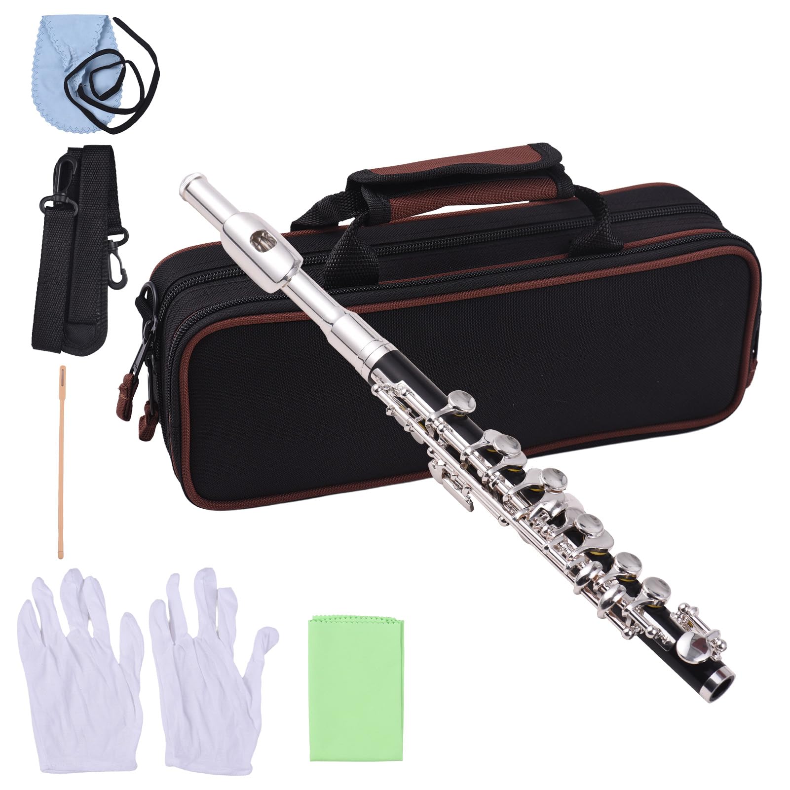 GOWENIC Elegancka, Posrebrzana Czarna Rurka ABS Piccolo Flute, Klucz Piccolo C dla Początkujących z twardą obudową, Drążek do Czyszczenia i