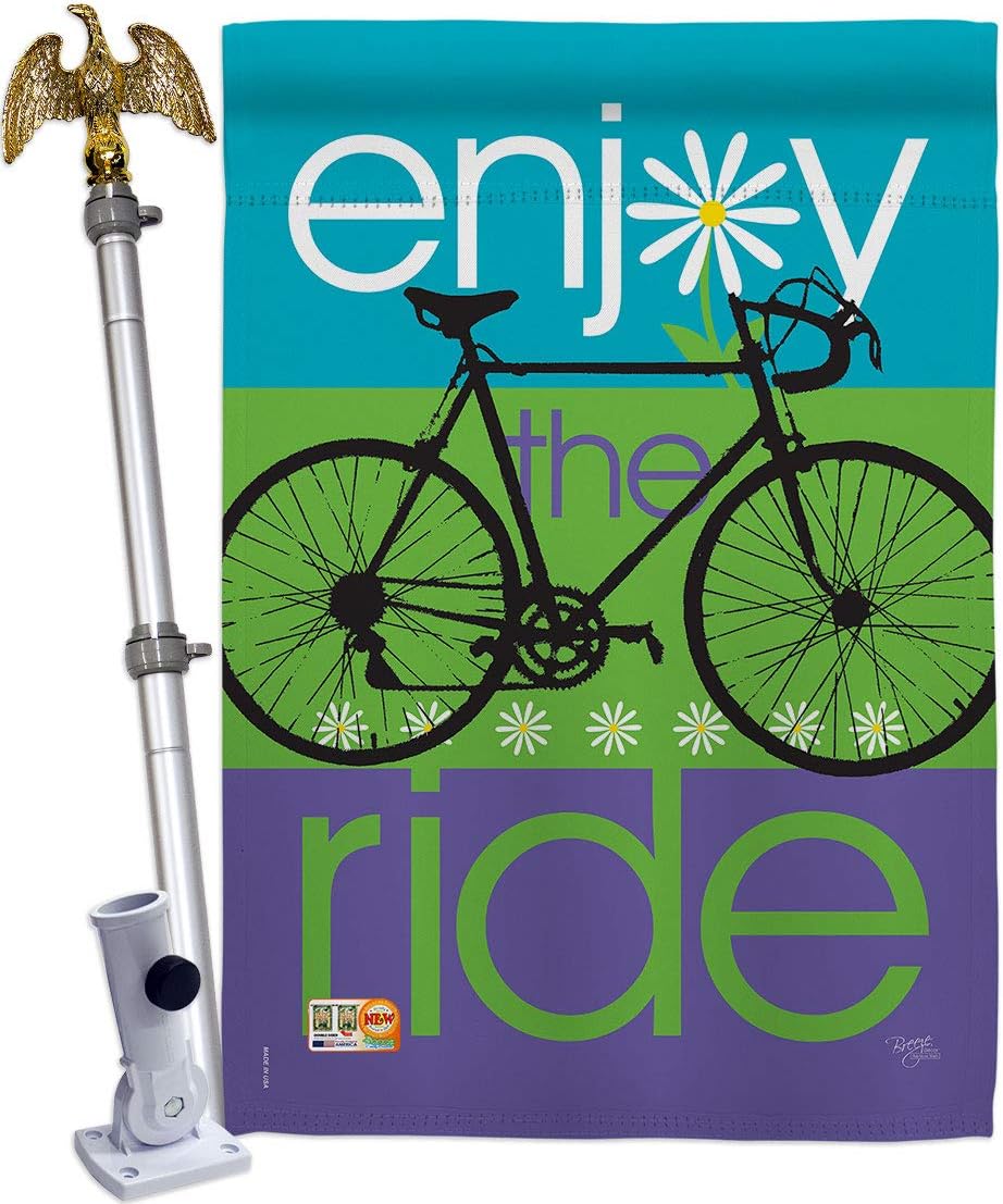 Bike Ride House Flag Dowel Set Sports Cycling Bicycle Velo Entertainment Activity Physical Small Decorative Gift Yard Banner Made In USA 28 X 40