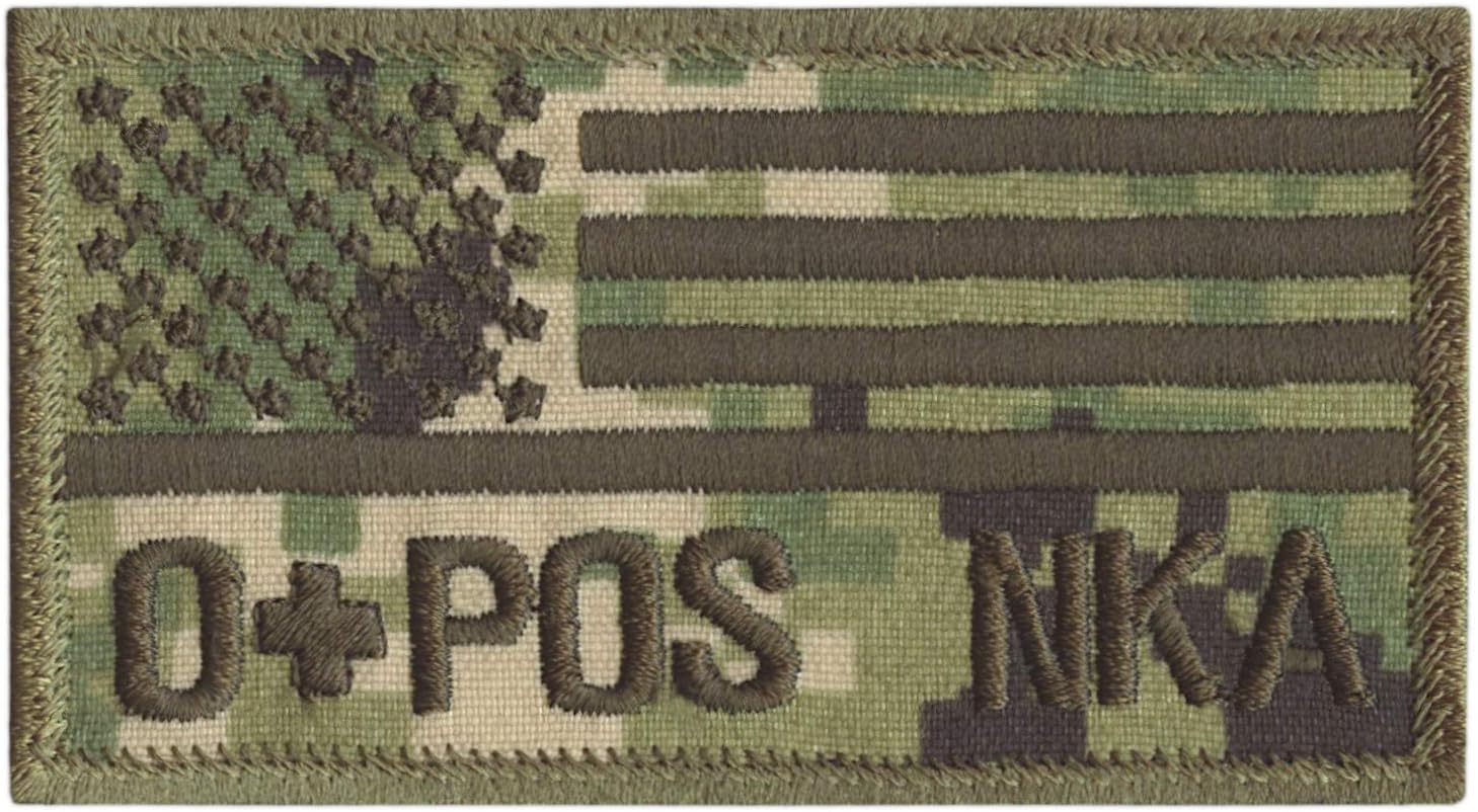 LEGEEON OPOS O+ Blood Type NKA USA Flag NWU Type III US Navy Standard Size 2-1/8x4 AOR2 USN Touch Fastener Patch