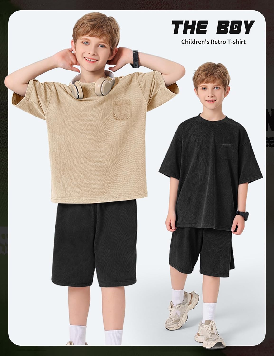 Arssm 3 Pack Boys Tshirts Kids Oversized T Shirts Cotton Acid Wash Crewneck Summer Basic Tees - Image 3