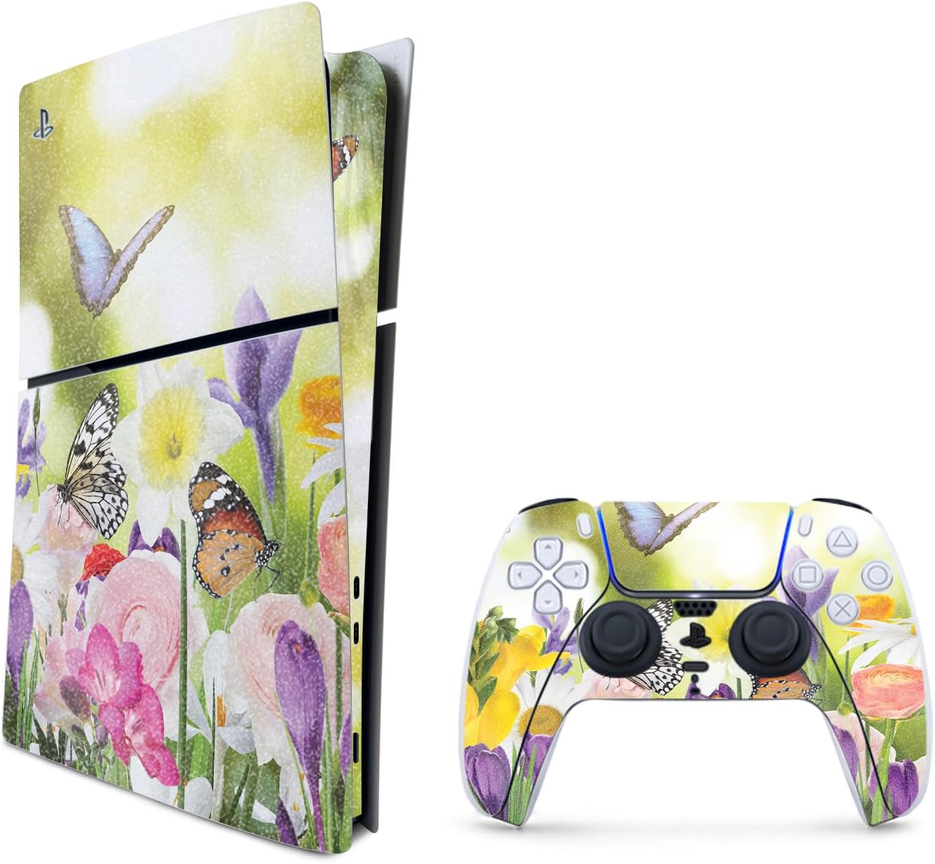 MightySkins Glossy Glitter Skin Compatible with Playstation 5 Slim Digital Edition Bundle - Butterfly Hangout | Protective, Durable High-Gloss Glitter Finish | Easy to Apply | Made in The USA