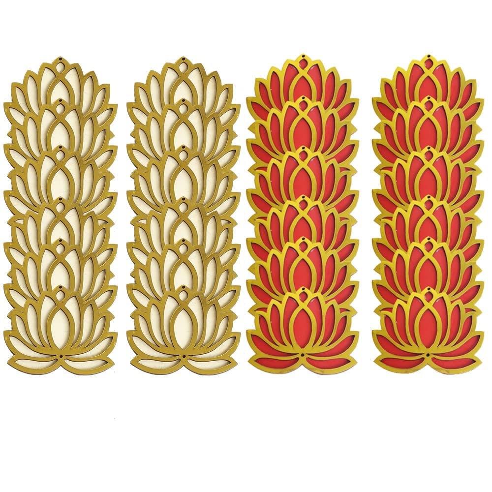 Gift Jaipur Red & CreamGolden Lotus 4 Inch Set of 24 Wooden Cutout DIY Rangoli Kit | Decorations for Diwali, Dusshera Wedding Rangoli, Pooja, Decorations, Festival Gift (B0BC4NDM8Z) Amazon Price History, Amazon Price Tracker