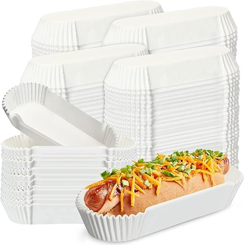Sherr 2000 bandejas de papel para perros calientes de 6 pulgadas, color blanco, bandeja rectangular acanalada para comida para perros calientes,
