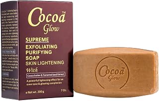 Cocoa Glow Supreme Exfoliating Purifying Skin Lightening Soap with Cocoa Butter & Tamarind Seed Extract 7oz by Cocoa Glow