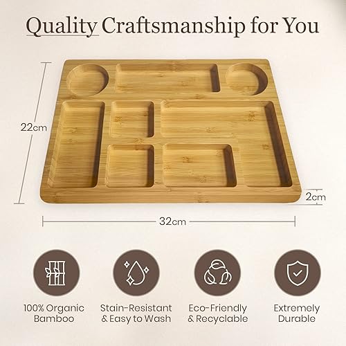 Miniatura 5 de Lukata Tabla de pastoreo  Pequeña tabla de embutidos para aperitivos, queso y aperitivos, plato de bambú duradero para 2-3 personas, fiestas,