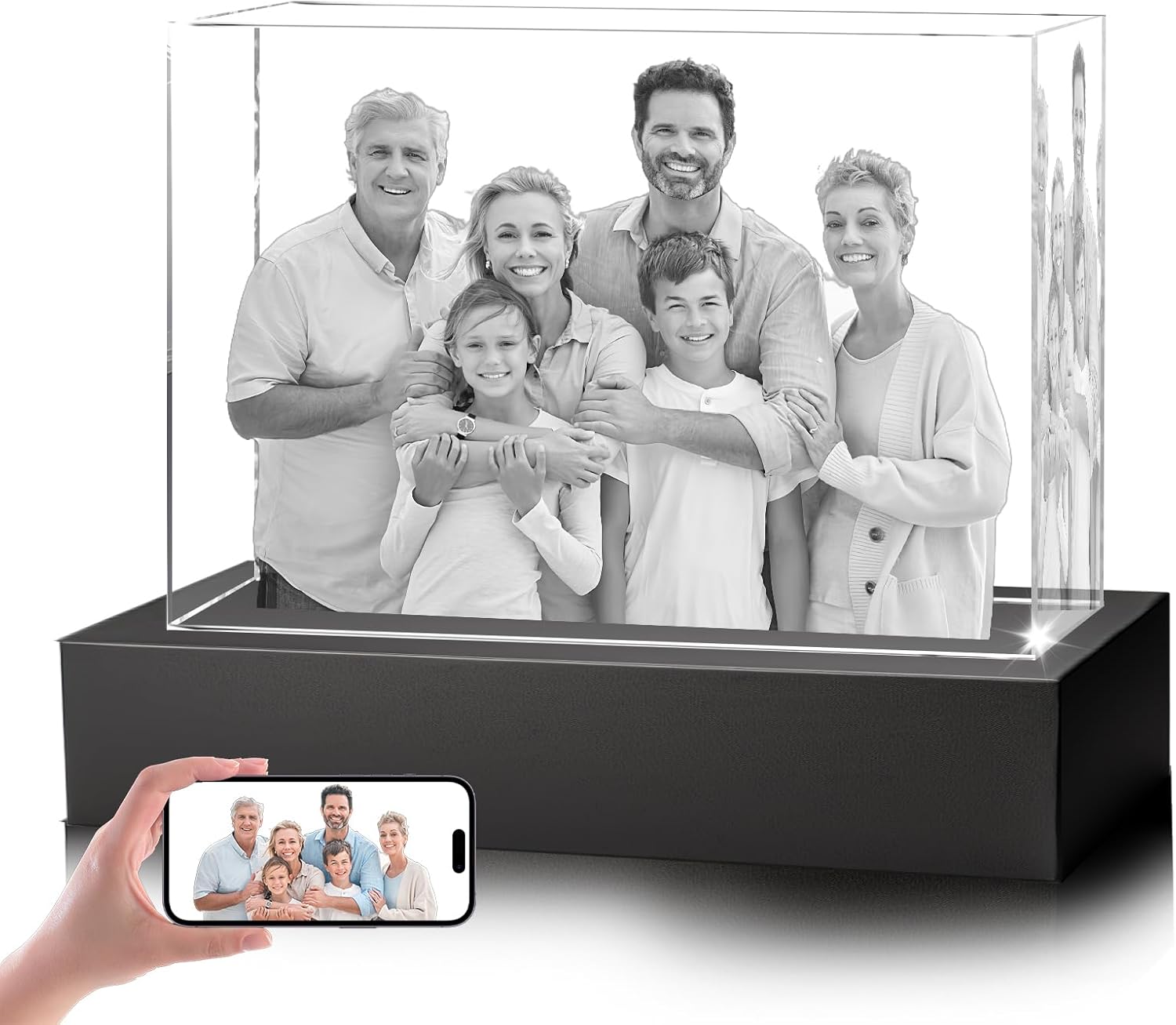 3D Crystal Photo, Christmas Personalized Gifts for Mom, Wife, Women, Dad, Husband, Grandma, Custom Photo in Crystal, Unique for Birthday, Anniversary, Memoria