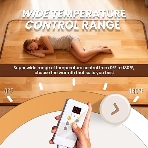 Miniatura 3 de Tapetes calefactables, alfombra calefactable, alfombra eléctrica con temperatura ajustable y temporizador de 12 horas, calentador de suelo radiante,