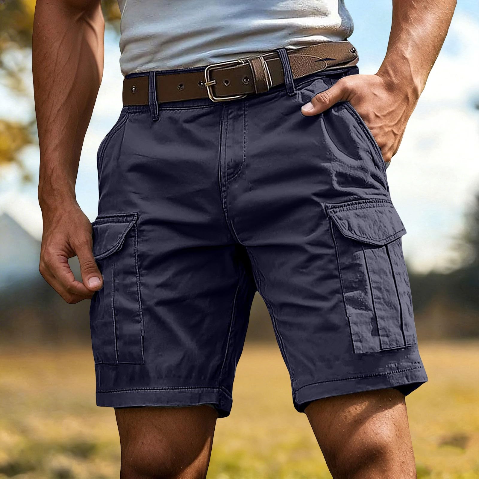 Kurze Hosen Herren Cargo Shorts Sommer Kurz Cargohose Arbeitshose Männer Stretch Basketball Jogging Bermuda Shorts mit Multiple Taschen Zipper Buttons Herrenhosen Sportshorts