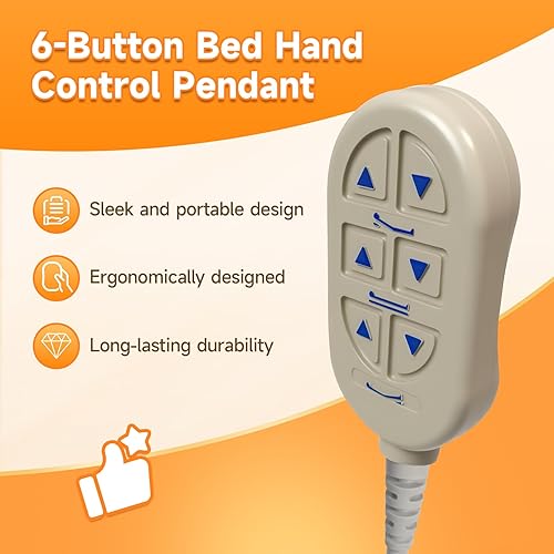 Vista 7 de 1115290 para Invacare Bed Remote Fit para cama eléctrica completa Invacare 5410IVC 5490IVC, colgante de control de mano de cama de 6 botones