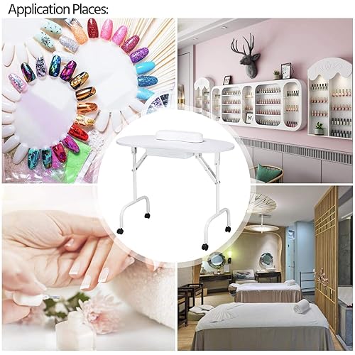 Miniatura 8 de Yaheetech Mesa de manicura portátil y plegable de 37 pulgadas, estación de trabajo para spa, salón de belleza y silla de oficina giratoria ajustable