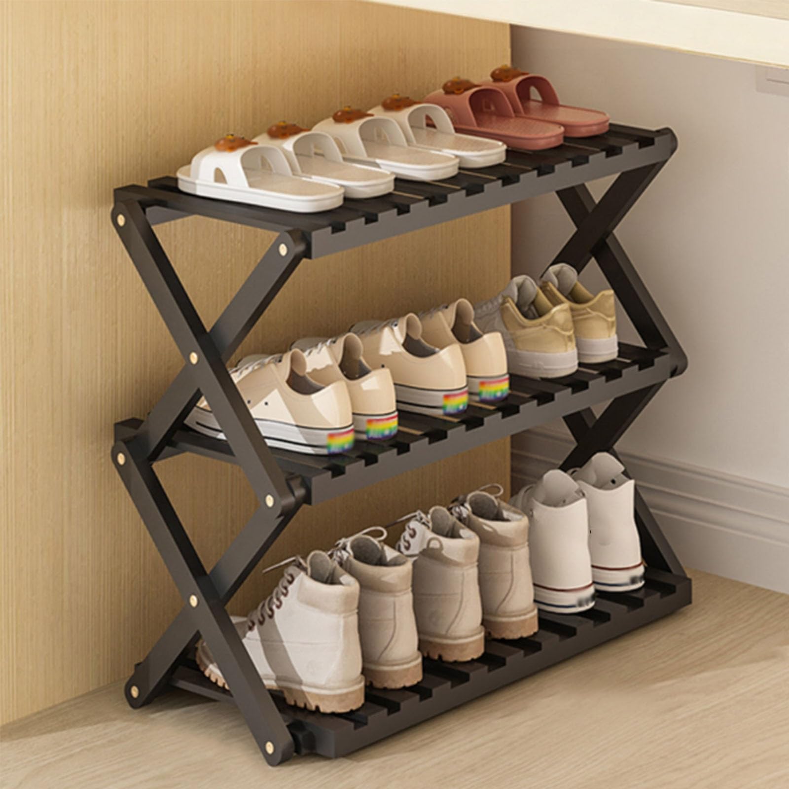 Étagère à chaussures pliable en bambou Nizer à structure en X