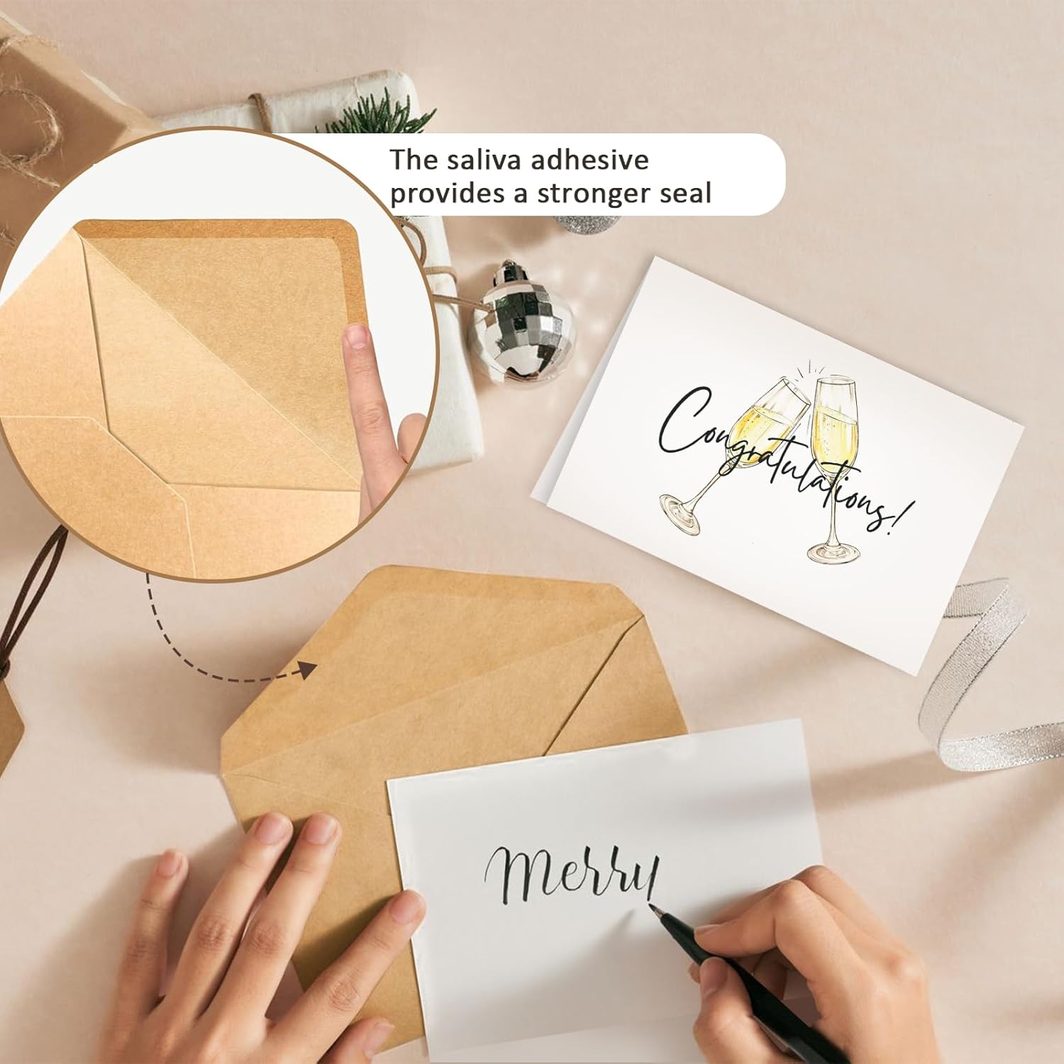 Congratulations Cards with Envelopes, Bulk Pack of 50 and Matching Stickers, Cheers and Fireworks Pattern Minimalistic Design for Graduation, Wedding, Business and Milestone Celebrations - Image 4