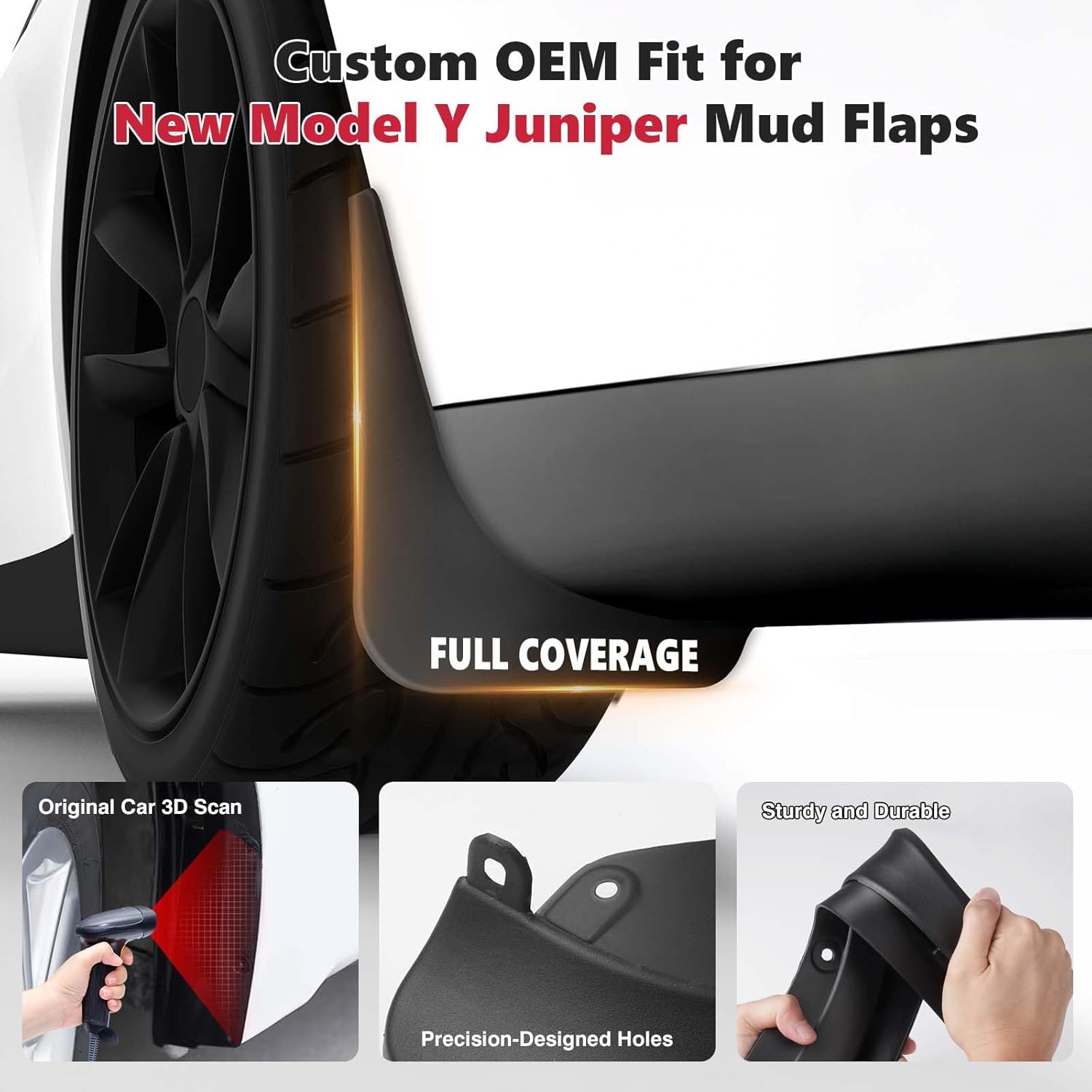 Sunsdrew Mud Flaps for Tesla Model Y Juniper 2025 2026 - All Weather Guard Splash Juniper Guards Mudguards - No-Drill 4PCS Model Y Juniper Fender Flares Accessories