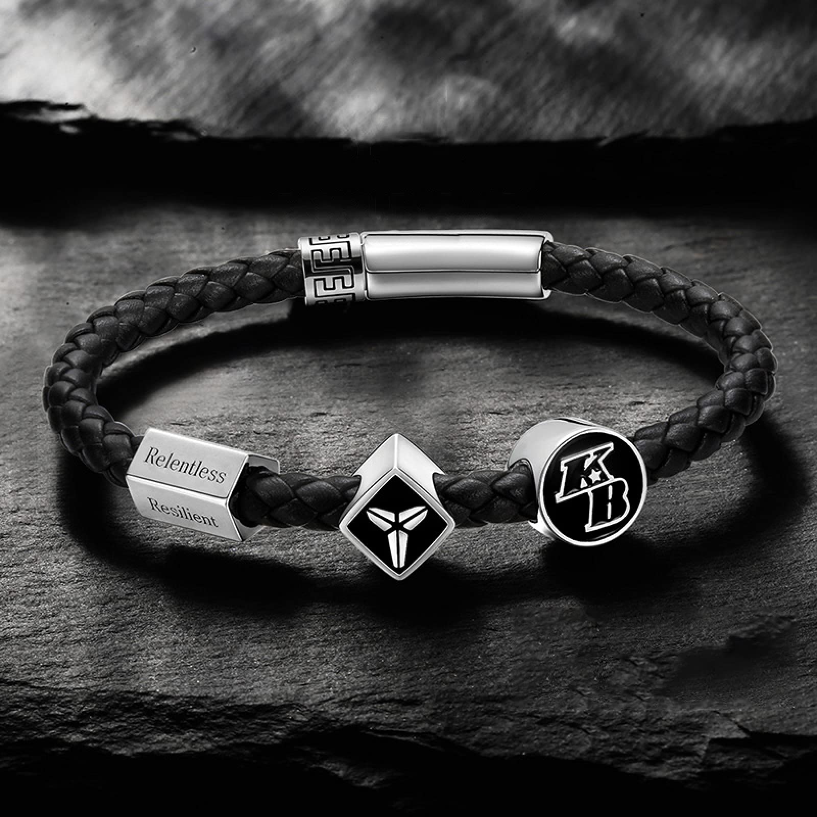 LYGXWJFC Pulsera Trenzada Personalizada para Hombres - Plata de Ley 925 Punk Biker Charm Bead Cuerda Trenzada Pulsera de Cuero Joyería para Hombres, niños y Adolescentes