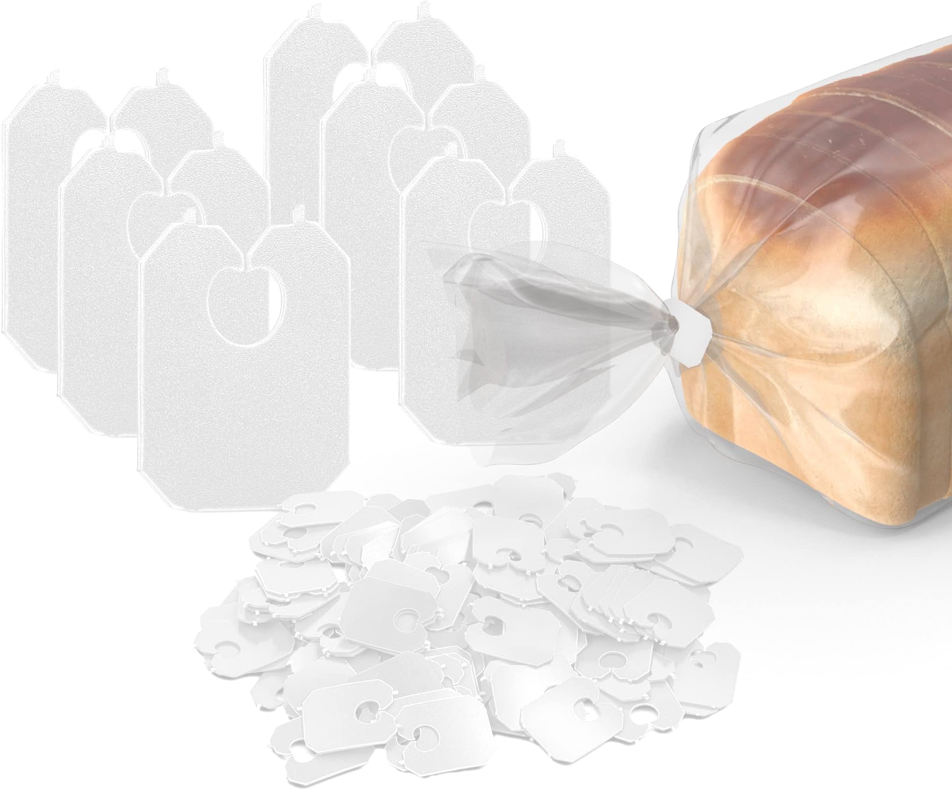 MT Products White Plastic Bread Clips 7/8" x 1 1/8" - Disposable Bread Ties - Pack of 100